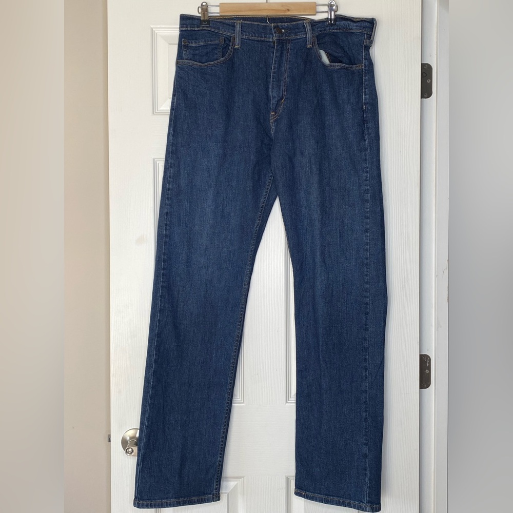 Men's Levis 505 Jeans Medium Blue Wash Straight Leg Size 36x34
